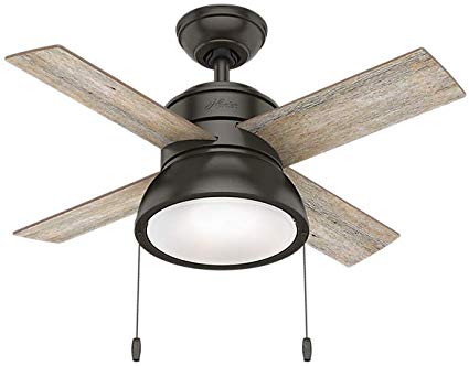 Hunter Indoor Ceiling Fan with LED Light and pull chain control - Loki 36 inch, Nobel Bronze, 59387