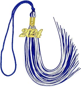 2024 Tassel Graduation Academic Graduation Tassel Royal Blue and White with 2024 Year Gold Charm for Graduation Ceremony