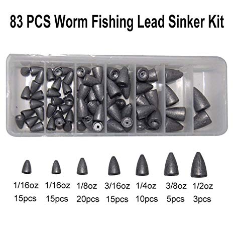 Shaddock Fishing 83pcs Assorted Size Worm Weight Fishing Sinkers Weights Kit - Total 13.05OZ in A Handy Box
