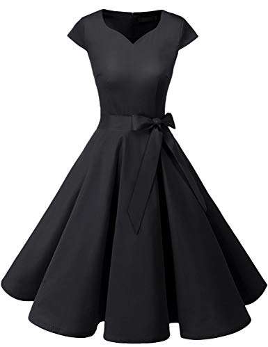 DRESSTELLS Retro 1950s Cocktail Dresses Vintage Swing Dress with Cap-Sleeves