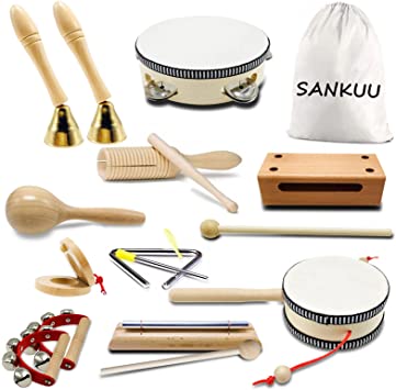 SANKUU Toddler Music Instruments, Natural Wood Percussion Instruments Set Preschool Educational Early Learning Musical Toys with Storage Bag for Toddlers