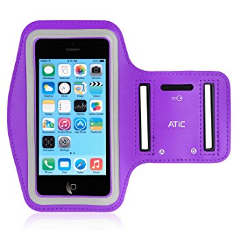 iPhone SE / 5 / 5S / 5C Armband, MoKo Protective Sports Armband for Apple iPhone SE / 5 / 5S / 5C, Key Holder & Card Slot, Water Resistant, Sweat-proof, Perfect Earphone Connection while Workout Running, PURPLE