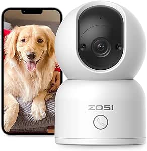 ZOSI Telecamera Wi-Fi Interno, 3MP Videocamera Sorveglianza, Visione Notturna, Audio Bidirezionale, Rilevamento Corpo/Movimento, Videocamera Audio Bidirezionale Telecamera, Compatibile con Alexa C518