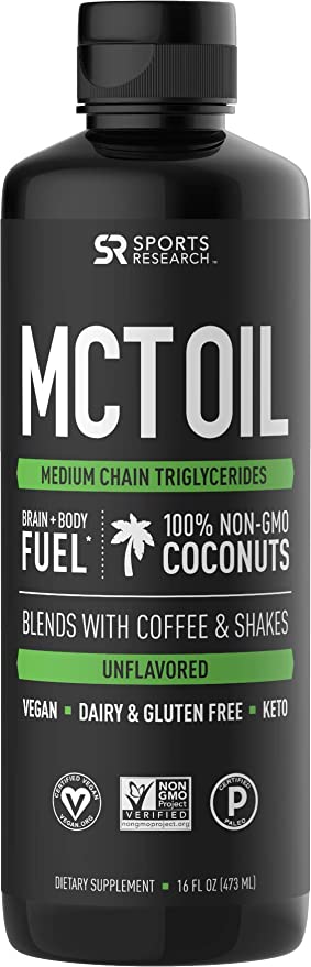 Premium MCT Oil derived only from Coconut Oil - 16oz BPA free bottle | Ketogenic and Paleo diet approved ~ Non-GMO Project Verified