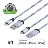 Amoner 2Pack 6ft Lightning Cable Extra Long Nylon Braided USB Charging Cable Cord for iphone 6s 6s 6 6iPhone 5 5C 5S iPad Air Mini 4 iPod 5and iPod 71 Year WarrantySilverampGray