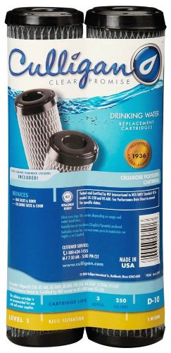 Culligan D-10A Cellulose Impregnated Basic Drinking Water Filtration Replacement Cartridge, 250 Gallons (2 Pack)