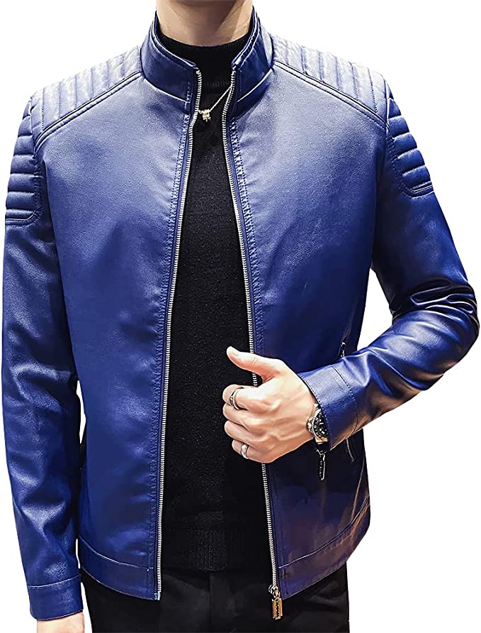 Womleys Mens Casual Stand Collar Slim Fit Faux Leather Jacket Biker Motorcycle Jacket