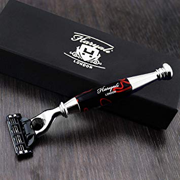 Men's Shaving Razor 3 Edge Cartridge Compatible Handle in Black & Red Resin Perfect Safety Razor For Men