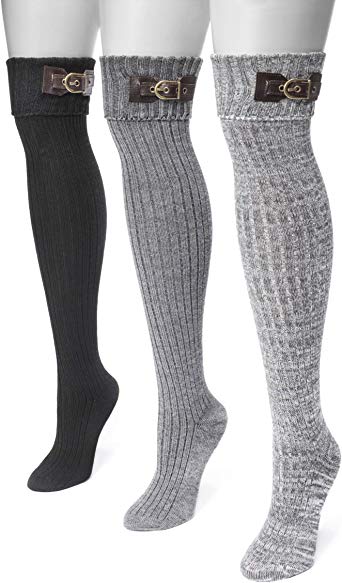 Muk Luks Women's 3 Pair Buckle Cuff Over The Knee Socks