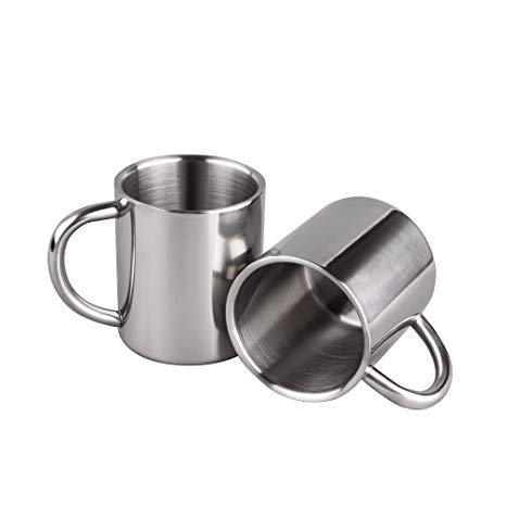 IMEEA® 7.8 Oz (220ml) Brushed Stainless Steel Double Wall Mugs Tea Cups Drinking Cups for Kids, Set of 2