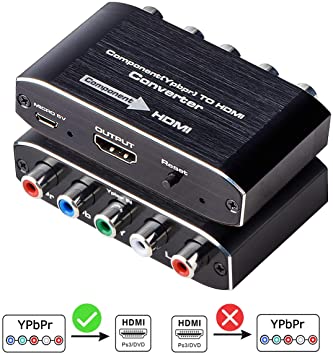 Component to HDMI, Component to HDMI Converter, YPbPr to HDMI Converter Supports Video Audio HDMI V1.4 for DVD PSP Xbox 360 PS2 Nintendo to HDTV Monitor and Projector (Black)