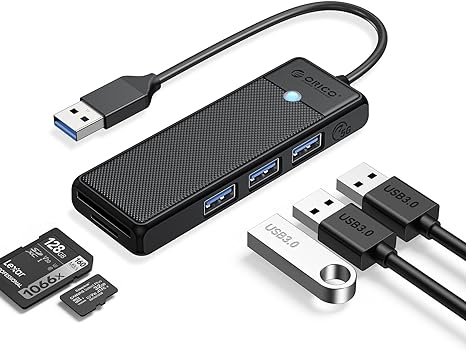 USB 3.0 Hub, ORICO 5-Port USB Splitter for MacBook with SD/TF Card Reader, 3 USB-A 3.0 Ports, Multiport USB Expander Hub for Laptop, Mac Pro/Mini, iMac, Surface Pro, Flash Drive, Mobile HDD