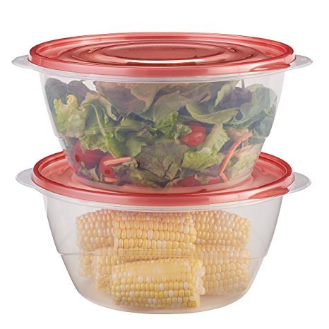 Rubbermaid TakeAlongs Serving Bowls Food Storage Container, 2-Pack, 15.7 Cup, Tint Chili, Red