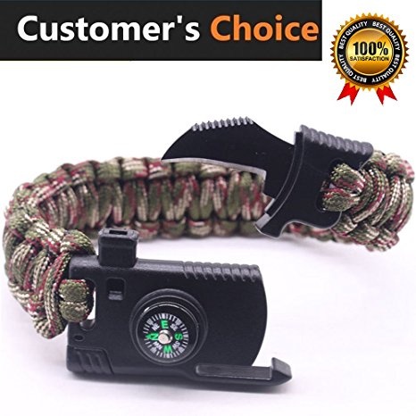 Best Quality Paracord Survival Bracelet|Survival Bracelet|Survival Knife 550 LB|5 in 1 Outdoor Survival Gear With Compass|Flint Fire Starter|Emergency Scraper/Knife|Emergency Whistle|Rescue Rope