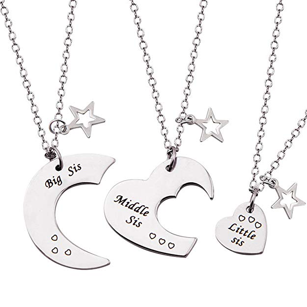Ensianth 3 Pieces Big Sis Middle Sis Little Sis Necklace Jewellery Gig Sis Little Sis Necklace Set Gig Sis Little Sis Bracelet with Star Charm Gift for Sister