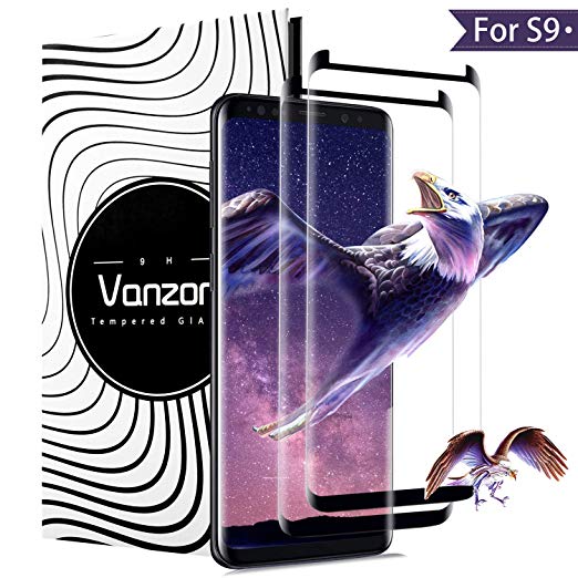 AOFU Samsung Galaxy S9 Screen Protector, Tempered Glass 3D Touch Compatible,Curved Edge Fit,9H Hardness,Anti-Bubble【 2PACK】