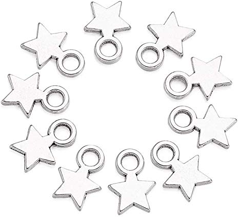 Craftdady 100pcs Antique Silver Little Star Blank Pendants 10x8mm Tibetan Celestial Star Dangle Charms for Jewelry Making Hole: 2.5mm Cadmium Free Lead Free