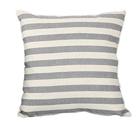 Woaills Linen Throw Pillow Cases, Stripe Print Simple Square Pillowcase Cushion Covers 18" x18" with Hidden Zipper (Gray)