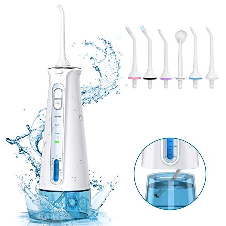 Water Flosser for Teeth, BESTOPE [2020 Upgraded] Portable Cordless Dental Oral Irrigator with 3 Modes 6 Tips, IPX7 Waterproof USB Rechargeable Water Flossing Teeth Cleaner for Braces and Bridges Care