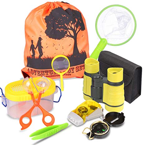 Outdoor Explorer Kit & Bug Catcher Kit with Binoculars, Flashlight, Compass, Magnifying Glass, Butterfly Net and Backpack Great Kids Gift for Boys & Girls Age 3-12 Year Old Camping, Hiking, Pretend