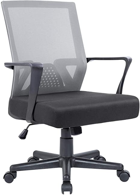 Flamaker Office Chair Mesh Computer Chair Mid Back Swivel Lumbar Support Desk Task Chair Ergonomic Executive Chair with Armrests and Thick Seat (Gray)