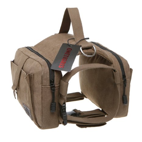 OneTigris Cotton Canvas Dog Pack Hound Travel Camping Hiking Backpack Saddle Bag Rucksack for Medium and Large Dog