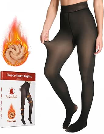 Fleece Lined Tights Women, Fake Translucent Thermal Winter Warm Fleece Tights, Sheer Thick Pantyhose Leggings for Women