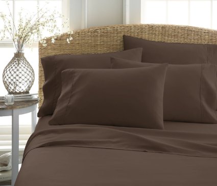 6-Piece Bed Sheet Set by ienjoy Home Collection - 100% Ultra-Soft Microfiber bedding - Deep Pockets for Oversized Mattresses - Wrinkle Free - Queen, Chocolate
