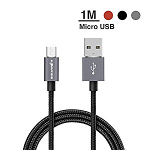 Micro USB Cable Nylon Braided, BlitzWolf 1m 2.4A Micro USB Charger Tangle-Free Fast Charging & Data Sync Cord Android Charger Cable with Magic Tape Strap for Samsung Galaxy S7 Edge/S6/S5/S4, Note 5/4/3, HTC M9, Xperia Z3 Z2, Moto X, LG, Sony, Tablets and Power Bank(1M Black)