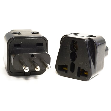 OREI 2 in 1 USA to Italy Adapter Plug (Type L) - 2 Pack, Black