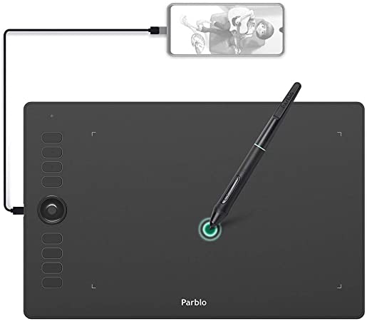 Parblo A610 Pro Graphic Drawing Tablet, 10 x 6 Inch Android Supported Pen Tablet Tilt Function, 8192 Levels Pressure Battery-Free Pen Stylus, 8 Customized Express Keys, Perfect for Designer, Amateur