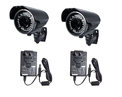 Set of (2) Professional CCTV Waterproof Outdoor Security Camera w/ Power Adapter Kit - 600TVL 1/3" Sony CCD, 3.6mm Lens, 48pcs IR LED, 131ft IR Distance