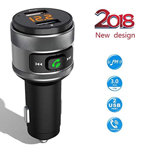 Bluetooth FM Transmitter Car Charger, Acenx Wireless FM Radio Transmitter, Bluetooth Radio Adapter Car Kit with Hands-Free Calling and Dual USB Ports Quick Charger 5V/3.0A