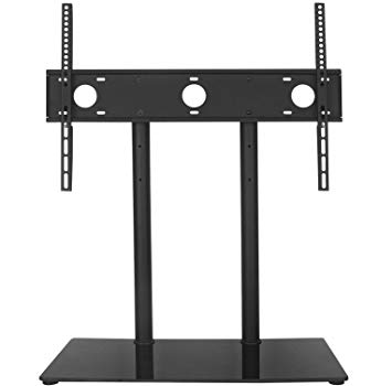 WALI Universal Table Top TV Stand with Glass Base and Security Wire Fits Most 32-60 inch LED, LCD, OLED and Plasma Flat Screen with VESA Pattern up to 600x400 (TVDVD-2), Black