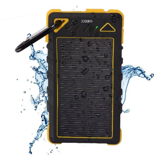 Solar Charger Zzero 8000mAh Dual USB Solar Phone Charger Rain-resistant Shockproof Solar Battery Charger Portable Solar Charger for Cell Phone,iphone,Samsung,Android,ipad,Tablet,GPS,Camera-Yellow