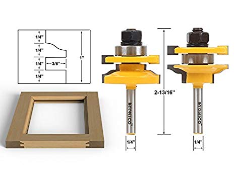 Yonico 12243q - 2 Bit Rail and Stile Router Bit Set, Ogee - Stock Size: 3/4" to 1" - 1/4" Shank