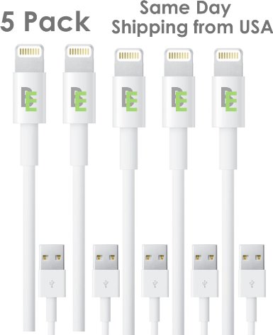 (5 Pack)[Apple MFI Certified] Charger Cables for iPhone 5 & 6. 8-pin Connector to USB from Beam Electronics - Fits iPad Mini, iPad Air, iPod Nano and iPod Touch & iPhone 5 5S 5C 6 6  6S 6S Plus