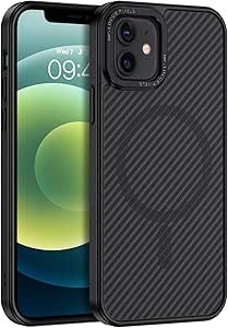 BENTOBEN Carbon Fiber iPhone 12 Case/iPhone 12 Pro Case with MagSafe, Magnetic Phone Case iPhone 12/12 Pro Slim Thin Smooth Shockproof Women Men Protective Cases Cover for iPhone 12/12 Pro 6.1", Black