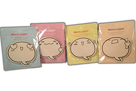 Cute Sticky Note Pads - Smiling Expressions - Pack of 4 - Fun Sticky Notes
