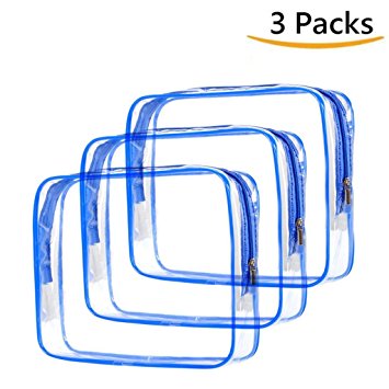 LOUISE MAELYS 3 Packs Clear Cosmetics Bag Waterproof Travel Bag Toiletry Organizer Case Blue Medium