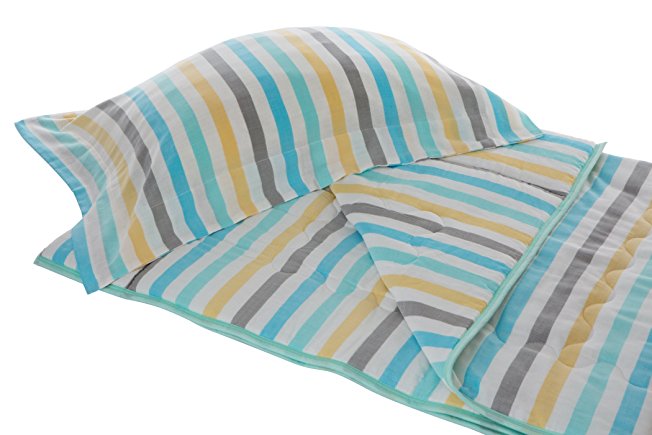 Henry and Brothers Kids' Quilt, Bunk Bed, Cotton Cloud (Modern Blue Stripe)