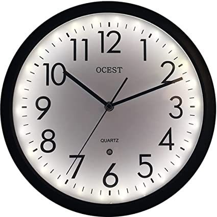 OCEST 12 Inch Luminous Wall Clock, Non-Ticking Night Light Wall Clock Battery Operated, Glow in The Dark Wall Clock for Bedroom Corridor Kitchen Living Room Décor