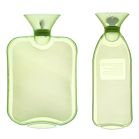 HomeIdeas 2 Pack 2L 1L Thermoplastic Transparent Home & Outdoor Hot Water Bottle, Cold/Hot Therapy For Body (Green)