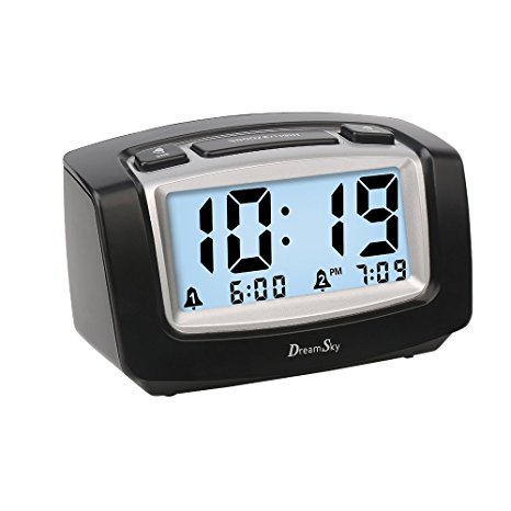 DreamSky Alarm Clock With Dual Alarms , Smart Nightlight , Large Number Display, Snooze, Dimmer, Simple To Set, Battery Operated Clock For Bedroom