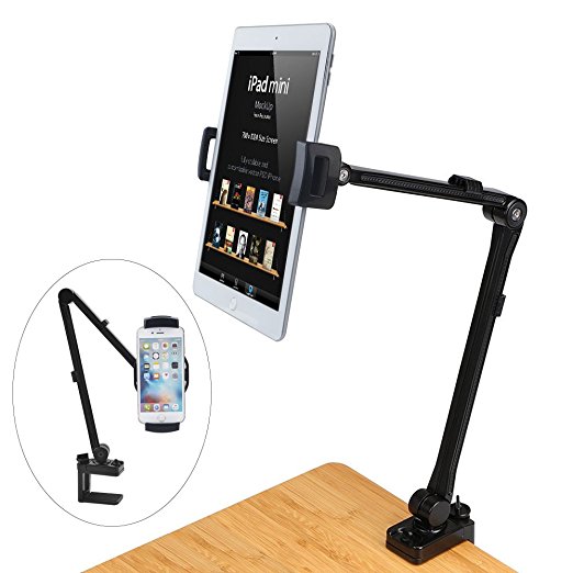 MAYOGA Tablet Holder Stand/Cellphone Desk Mount 360° Swivel Universal Adjustable Aluminum Switch Mount Bolt Clamp Lazy Bracket for Office Kitchen Bed Fits iPad Air Mini/Galaxy Tab/iPhone/4"-12" Device