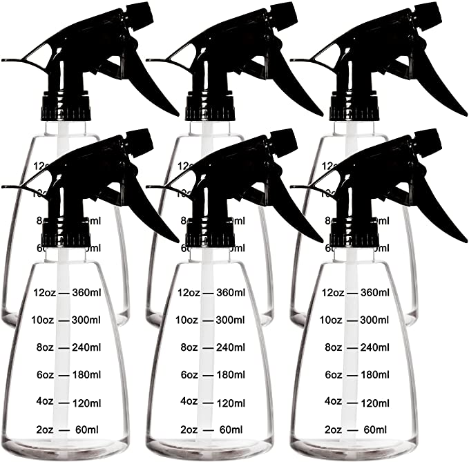 Youngever 6 Pack Clear Empty Plastic Spray Bottles, Spray Bottles for Hair and Cleaning Solutions (12 Ounce)