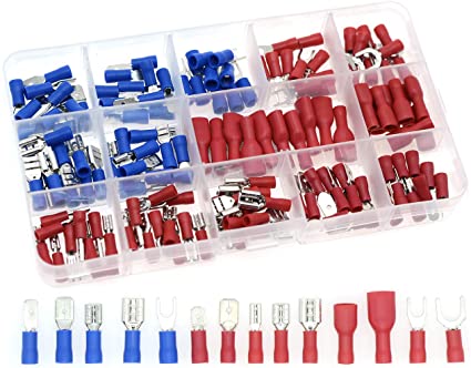 QTATAK 140Pcs Assorted Full Insulated U-Type Fork Red/Blue Terminal Set Electrical Wire Cable Crimp Spade Ring Connector Assortment Kit