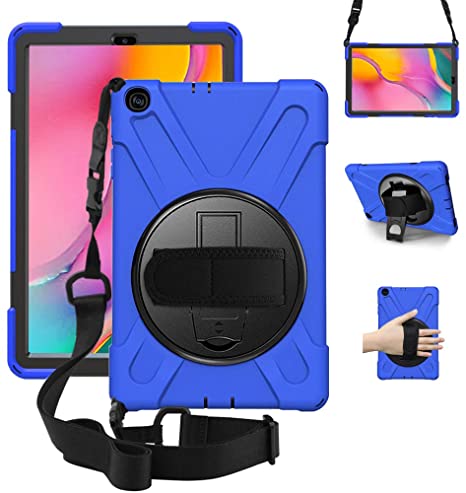 ZenRich Galaxy Tab A 10.1 Case 2019 T510 T515, zenrich Shockproof Heavy Duty Rugged Case with 360 Rotating Kickstand Hand Strap Shoulder Belt for Samsung Galaxy Tab A 10.1" SM-T510/T515-Blue