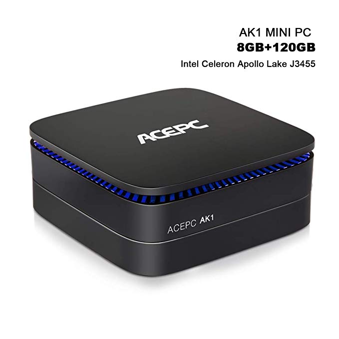 ACEPC AK1, Mini PC Intel Celeron Apollo Lake J3455 Processor(up to 2.3GHz) Windows 10 (64-bit) Desktop Computer[8GB/120GB/Support 2.5" SSD/mSATA SSD/2.4G 5G Dual WiFi/Gigabit Ethernet/BT 4.0/4K]