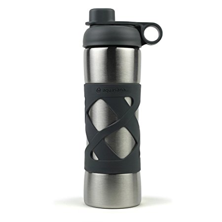 Aquasana Active 17 oz. Clean Water Bottle with Filter, Insulated Stainless Steel, Charcoal